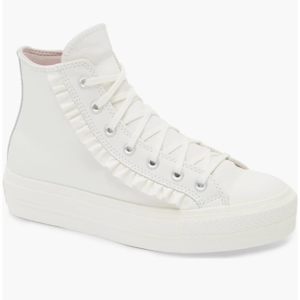 Converse High Top Sneakers in White with Ruffle